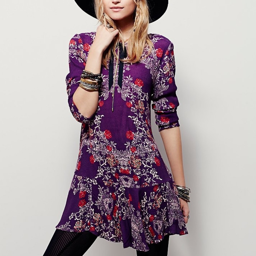 Free People purple floral Smooth Talker tunic